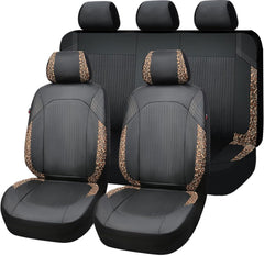 Flying Banner front seat full view showing black and leopard style and protection