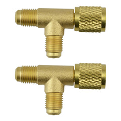 Flylin front view quick coupler tee showing brass body for durable service