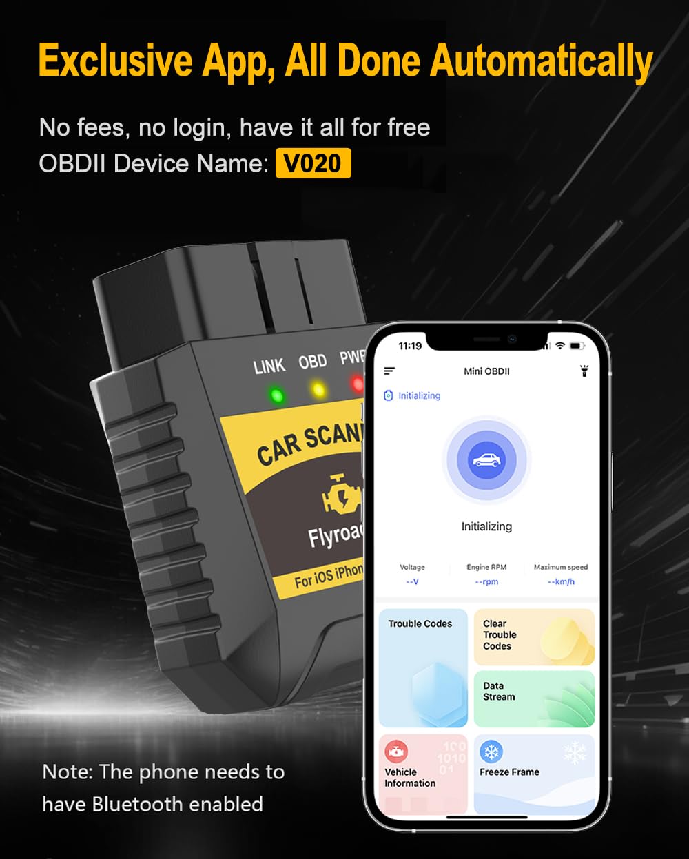 FlyroadUp displaying live data on smartphone for real-time engine monitoring benefit