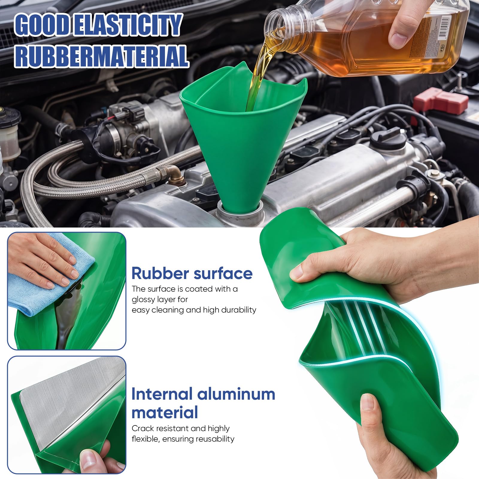 Foivieide flexible funnel bent to reach awkward fill points