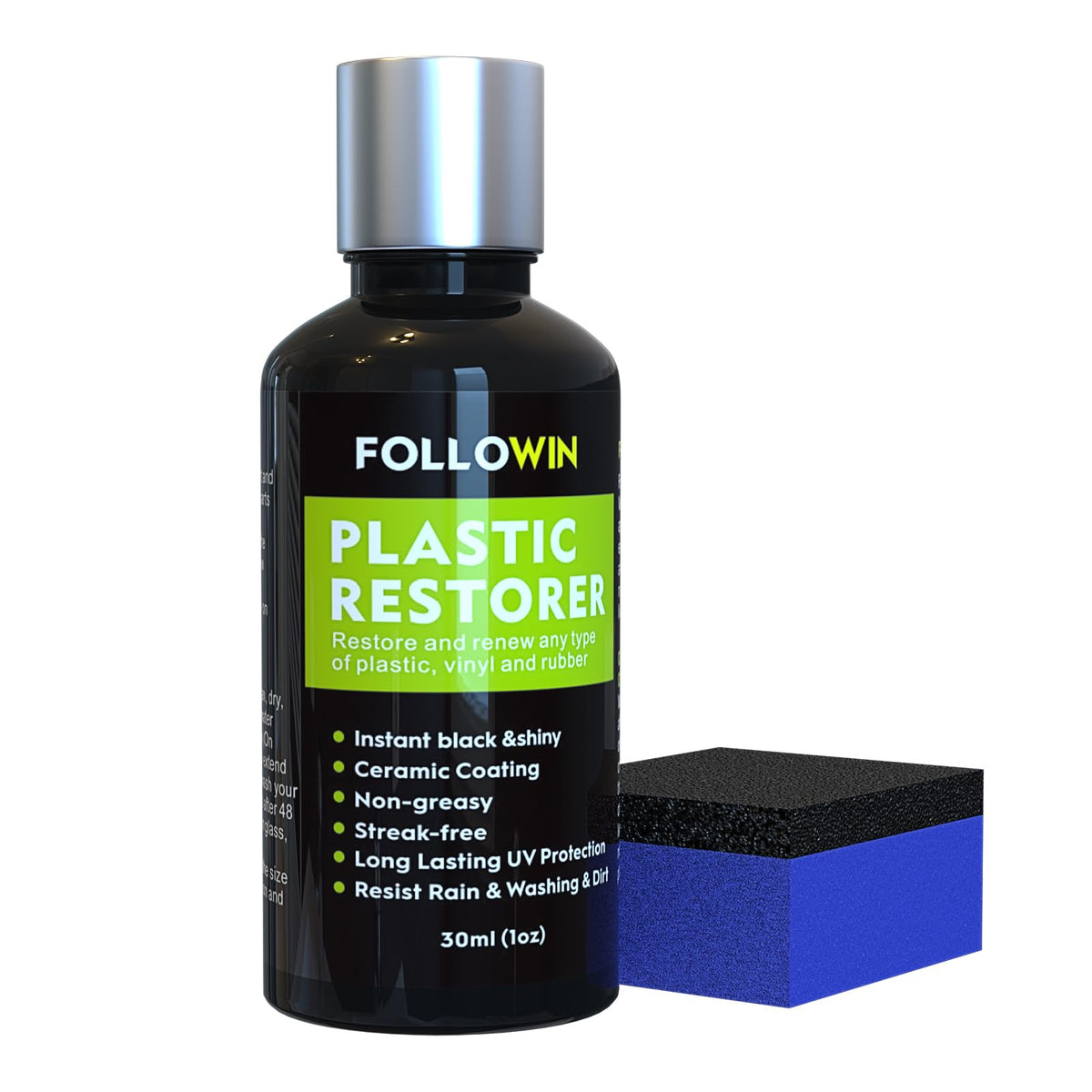 FOLLOWIN bottle front view showing label and easy-pour cap for precise application