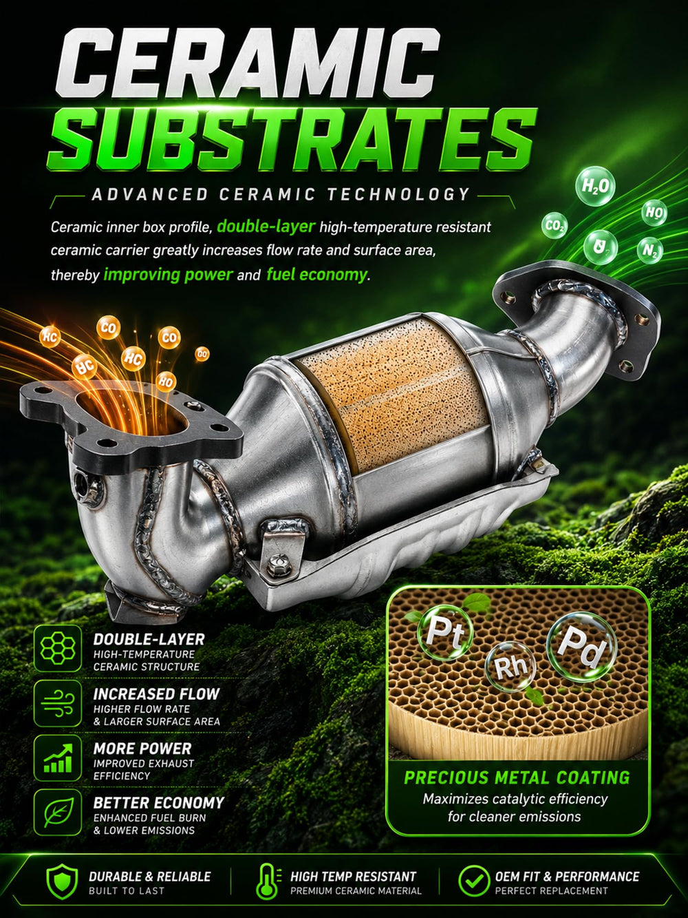 FOMIUZY ceramic substrate detail showing catalyst-coated surface for improved emission processing