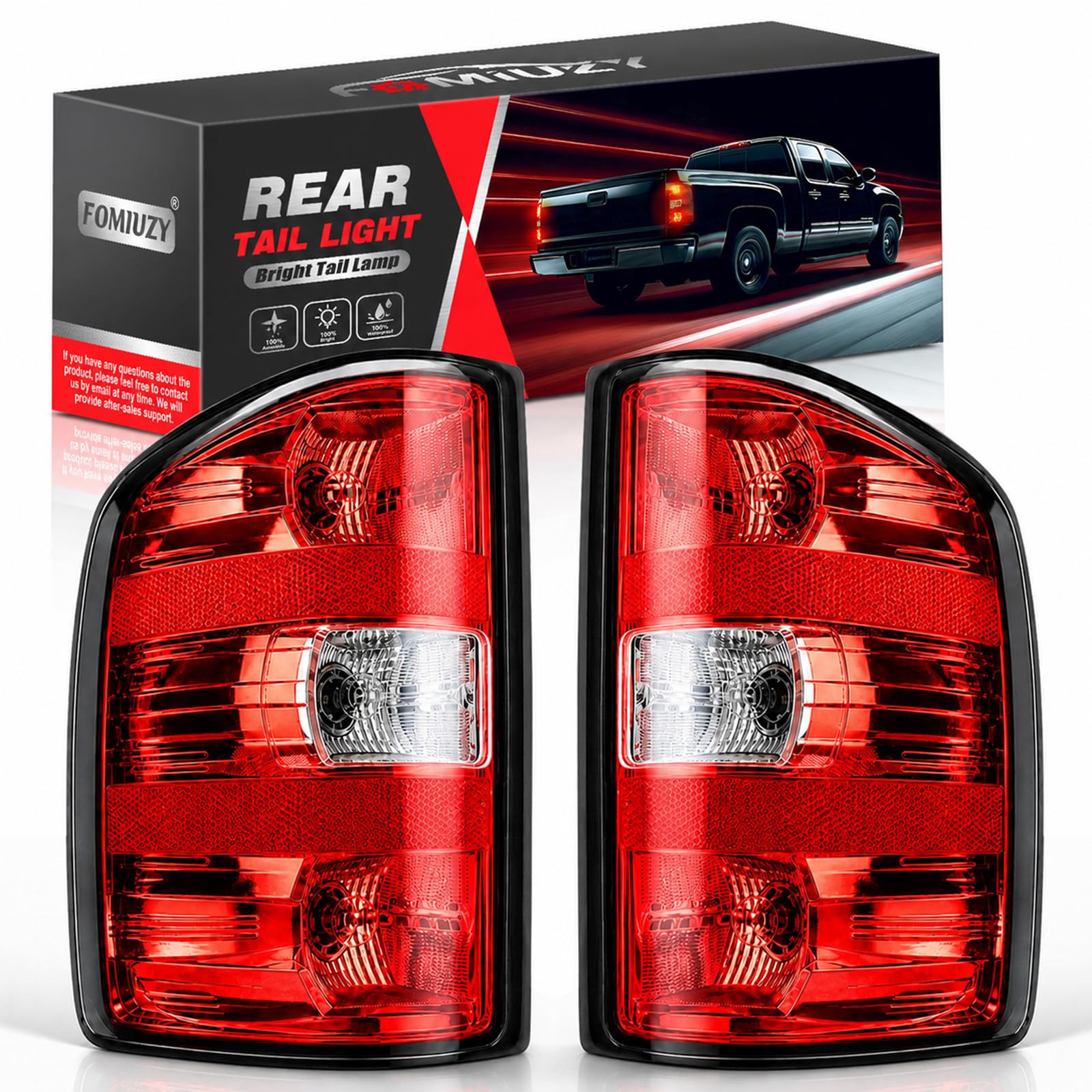FOMIUZY front view of tail lights showing OEM fit and complete lighting coverage