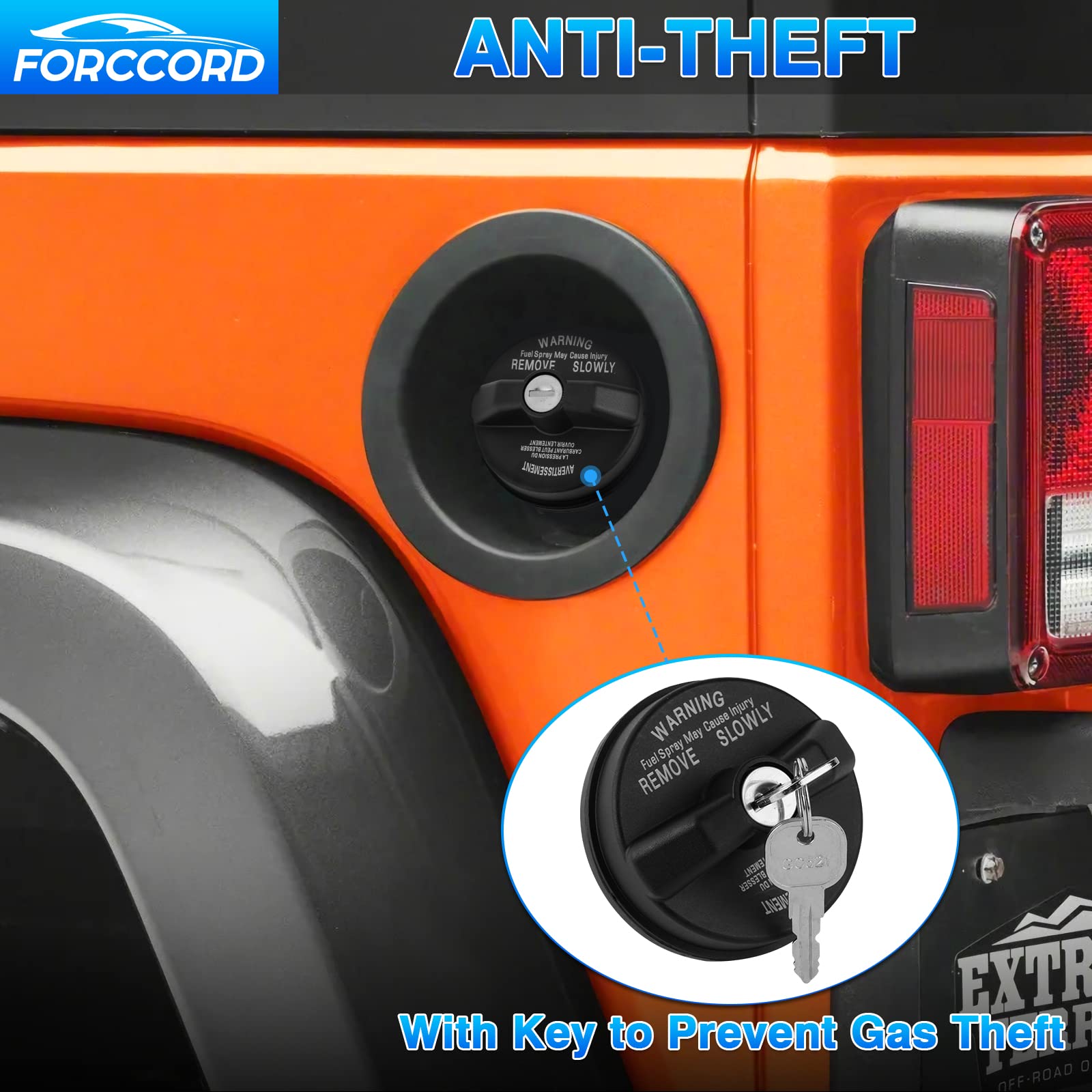 Forccord installed on Wrangler filler preventing vapor leaks and tampering