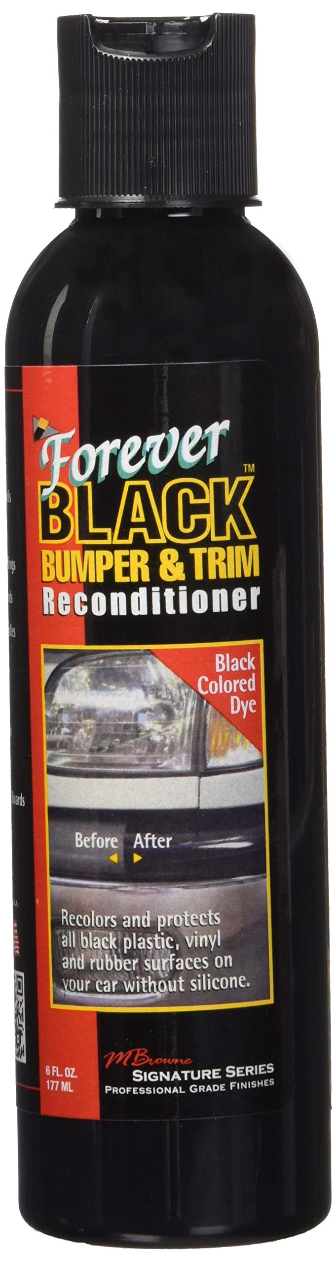 FOREVER BLACK front view of 6oz bottle showing product branding and size benefit