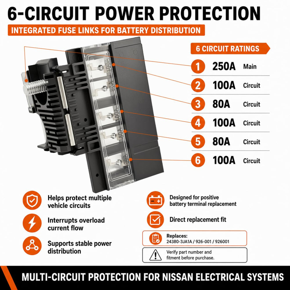 Formiden terminal installed on a Nissan battery demonstrating secure fit and restored circuit protection
