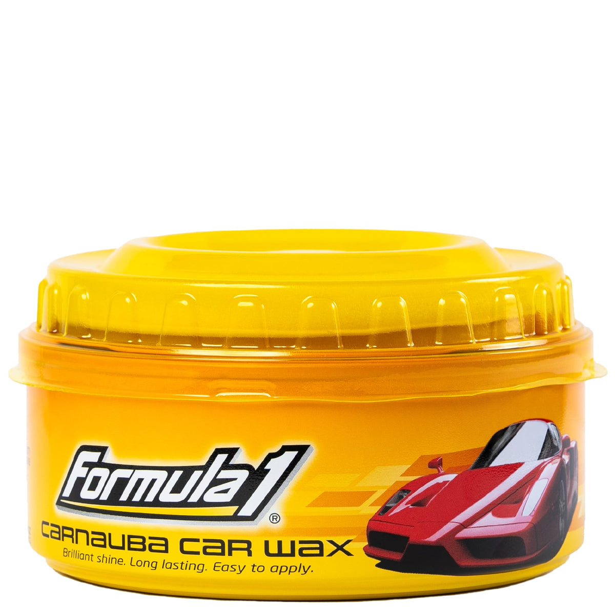 Formula 1 front can showing label and packaging benefit: authentic carnauba shine