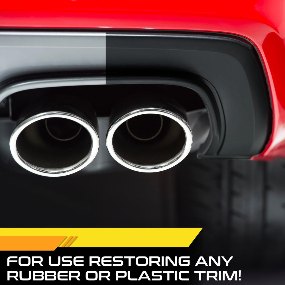 Formula 1 on bumper trim restoring black finish and uniform look