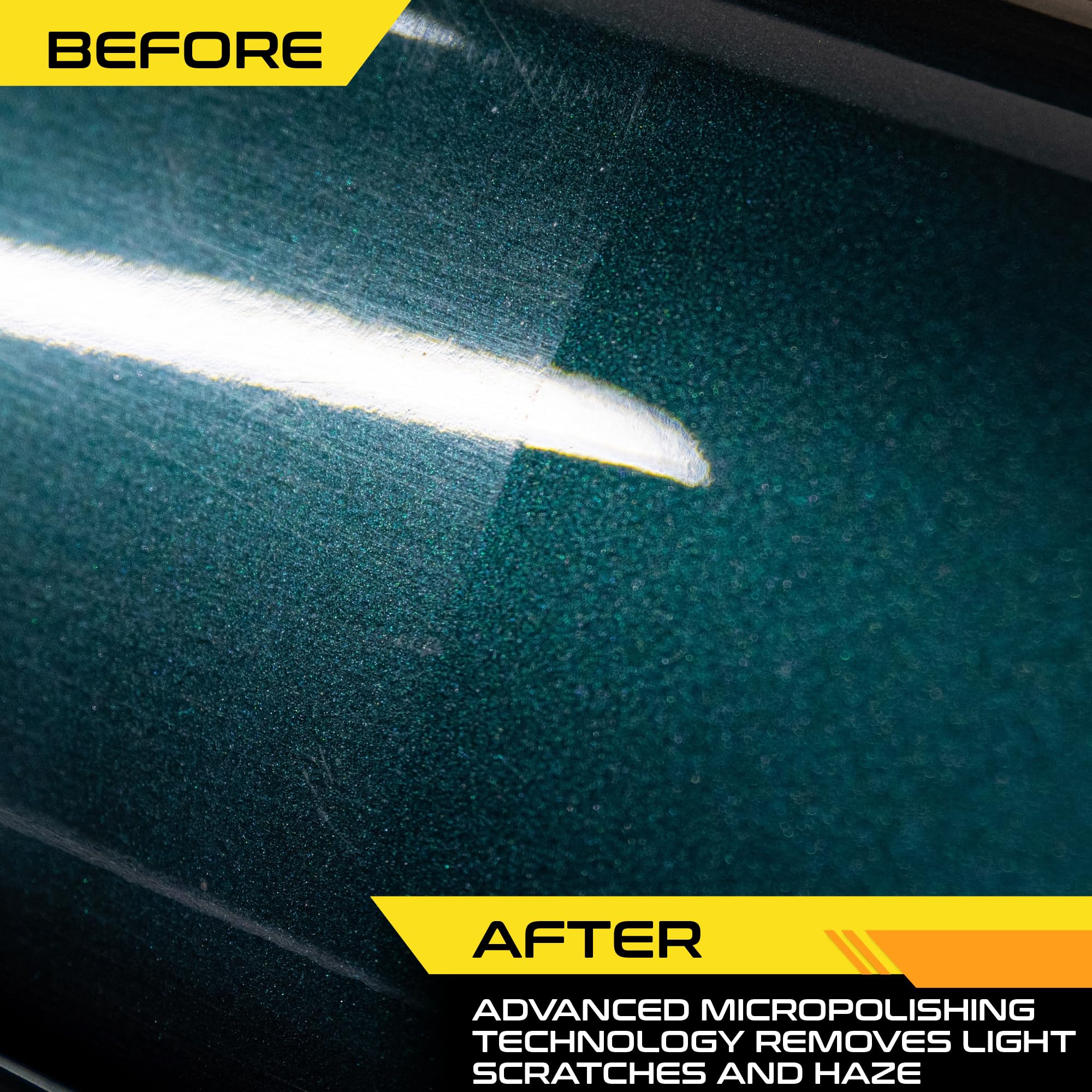 Formula 1 paste being applied to car door for quick gloss restoration
