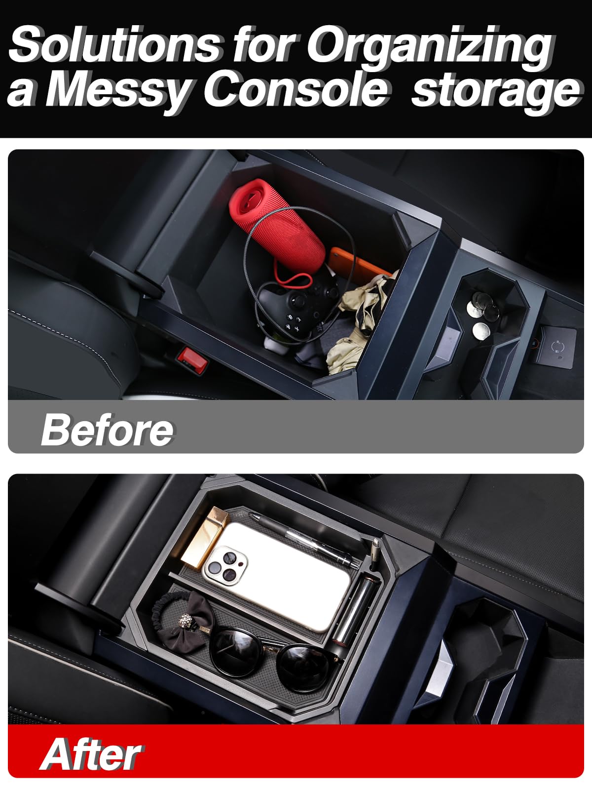 Foronetry close-up of upper tray compartments keeping items organized