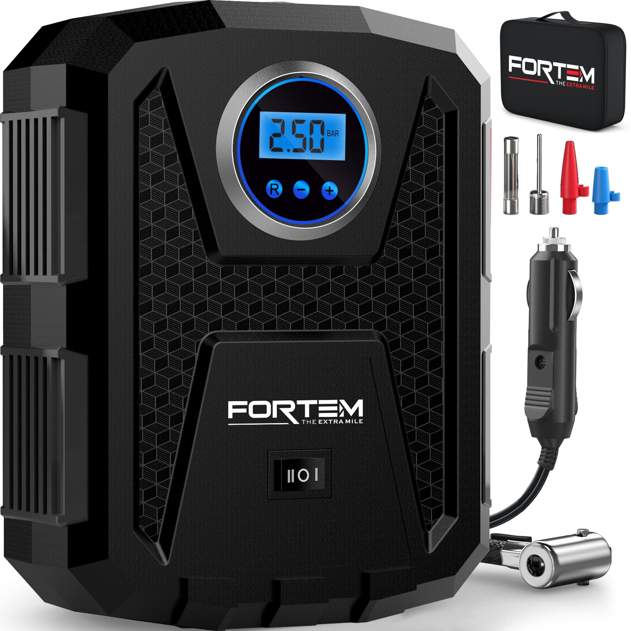 FORTEM front view of air compressor showing compact design and controls