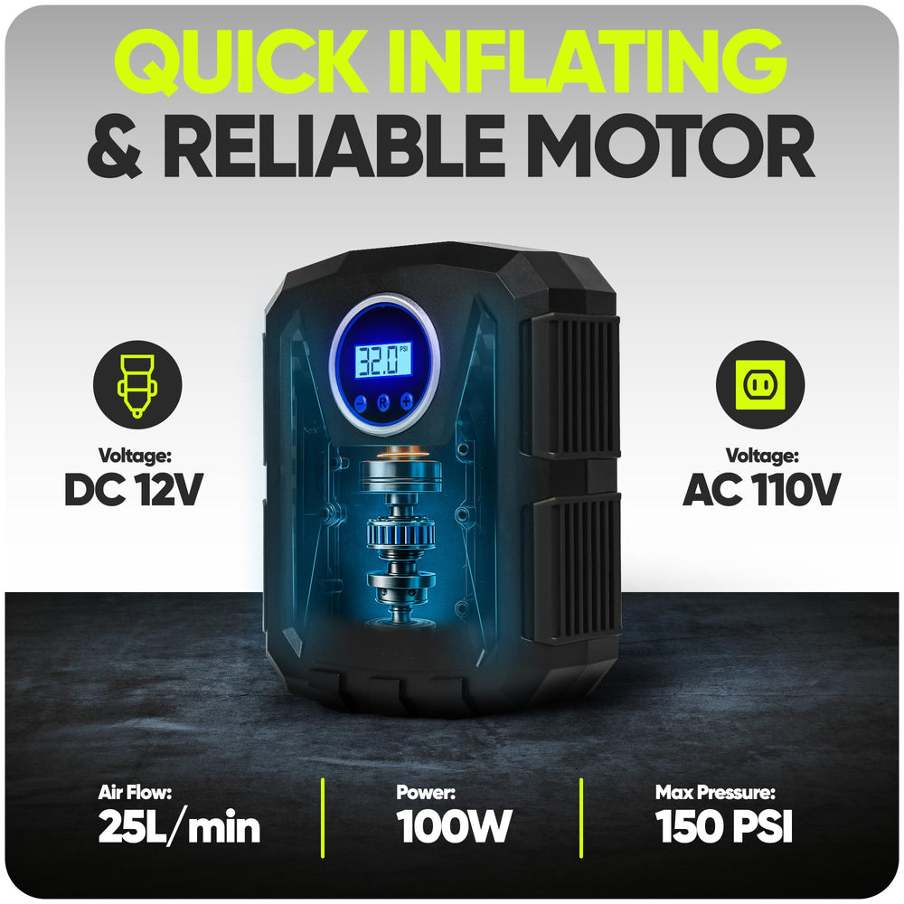 FORTEM inflating a car tire delivering fast roadside air restoration