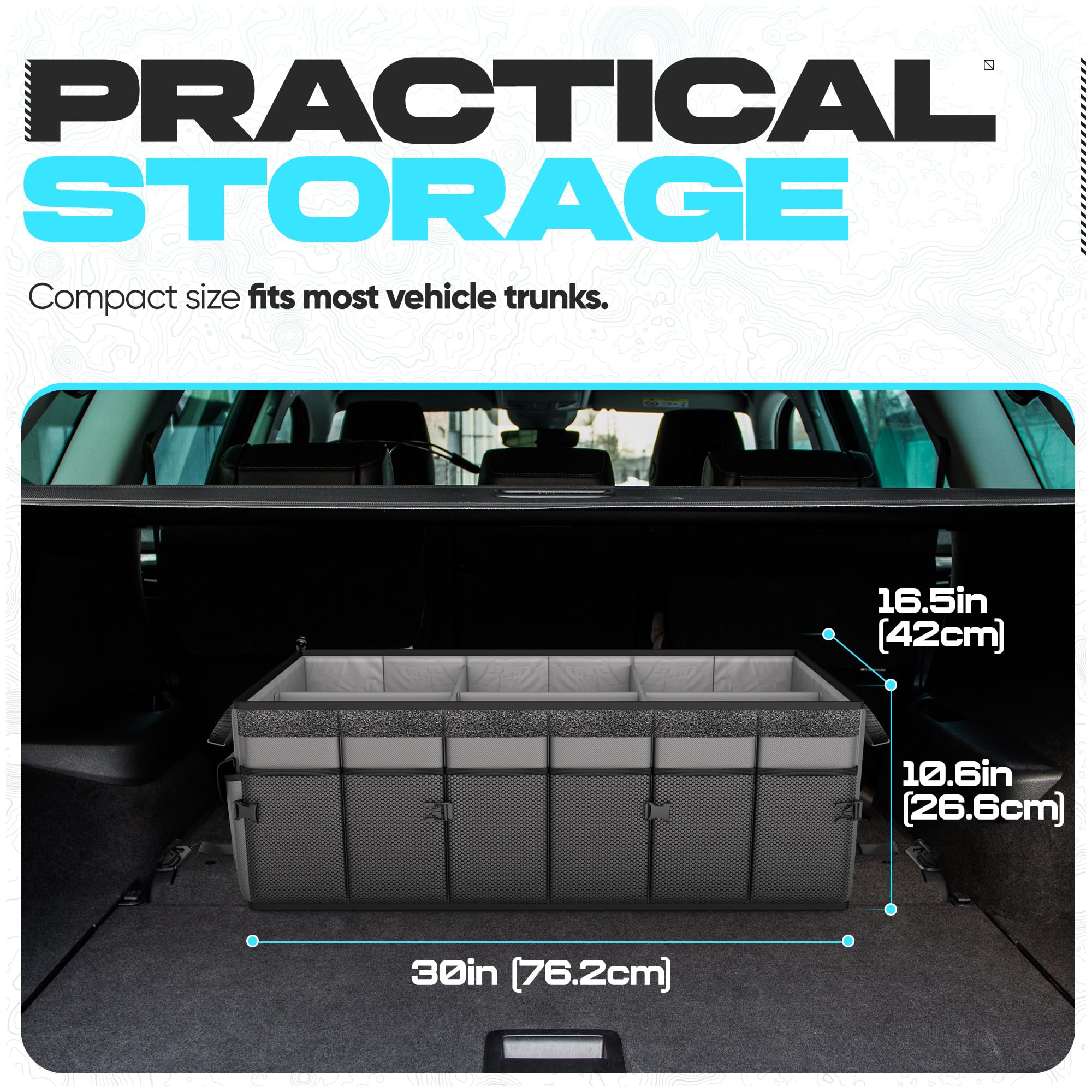 FORTEM organizer in trunk with groceries showing tidy cargo management benefit