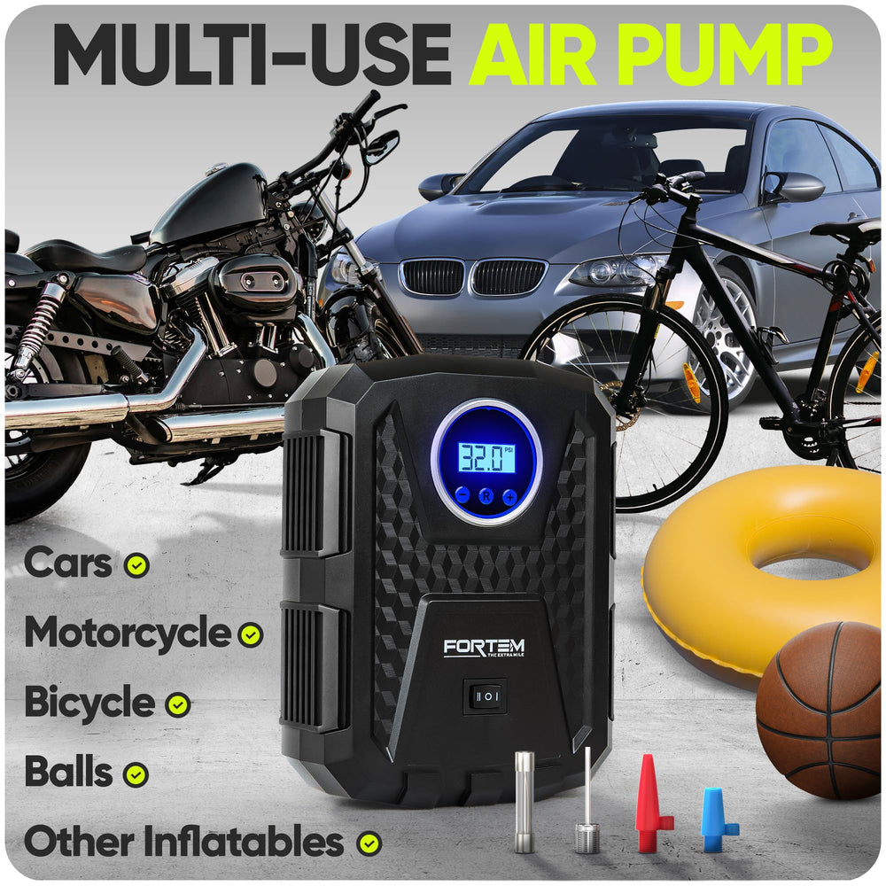 FORTEM inflating a bicycle tire highlighting compatibility and ease
