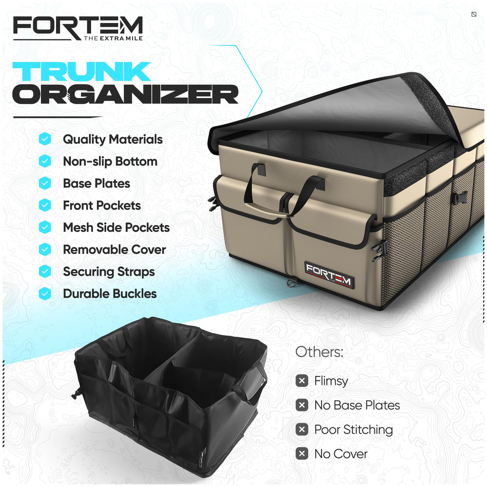 FORTEM lifestyle image with groceries and gear illustrating tidy trunk and easy transport