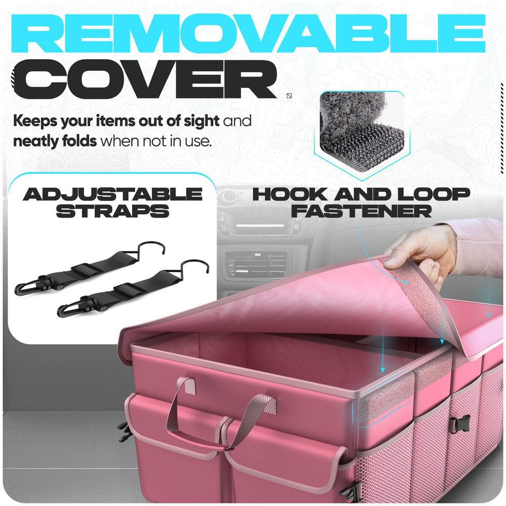 FORTEM non-slip strips and adjustable straps securing organizer in trunk
