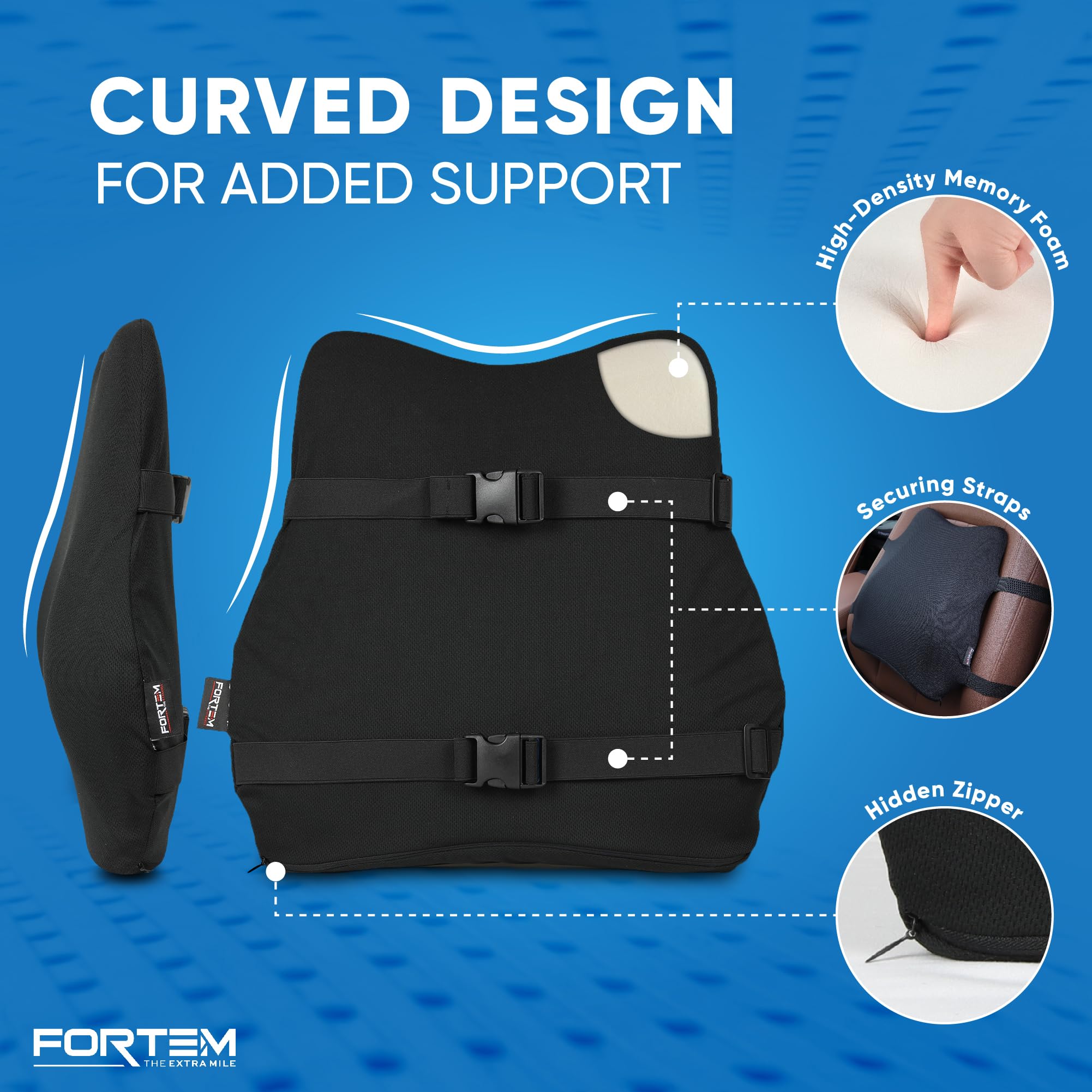 FORTEM cushion next to ruler for scale to show compact portable size