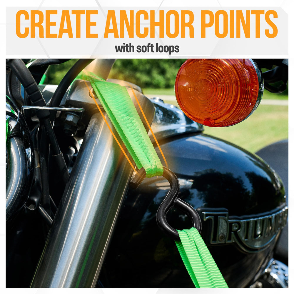 FORTEM straps fastening a motorcycle to a trailer to prevent shifting during transit