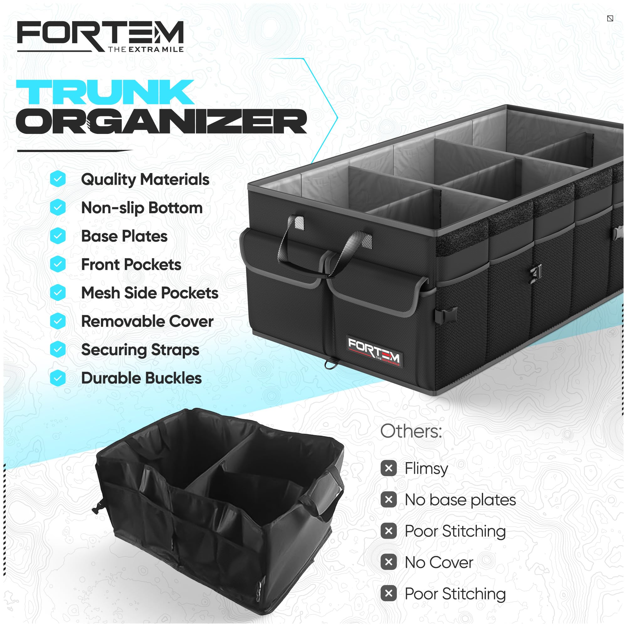 FORTEM lid and zipper detail highlighting removable cover for concealed storage benefit