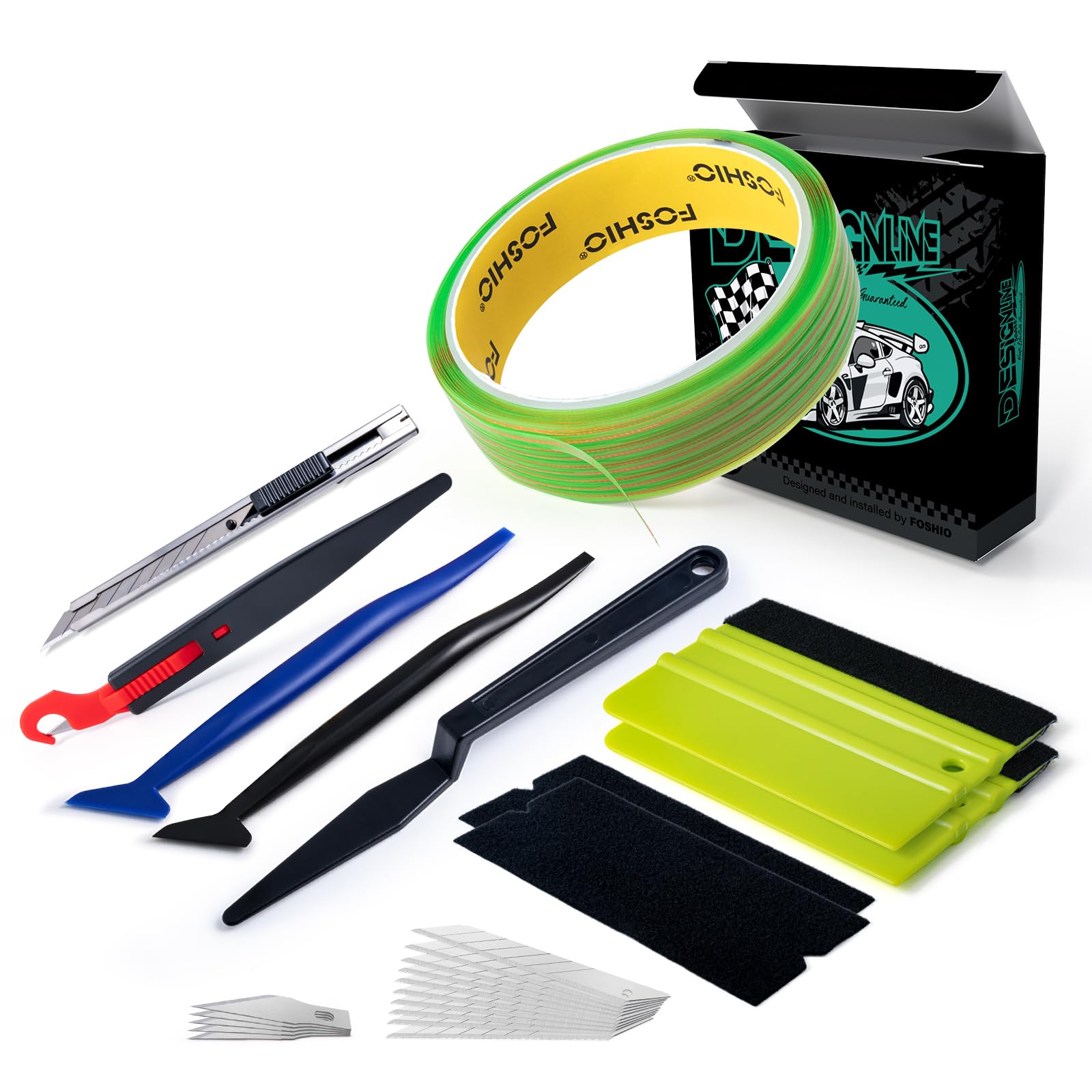 FOSHIO kit front packaging showing all included tools for quick setup