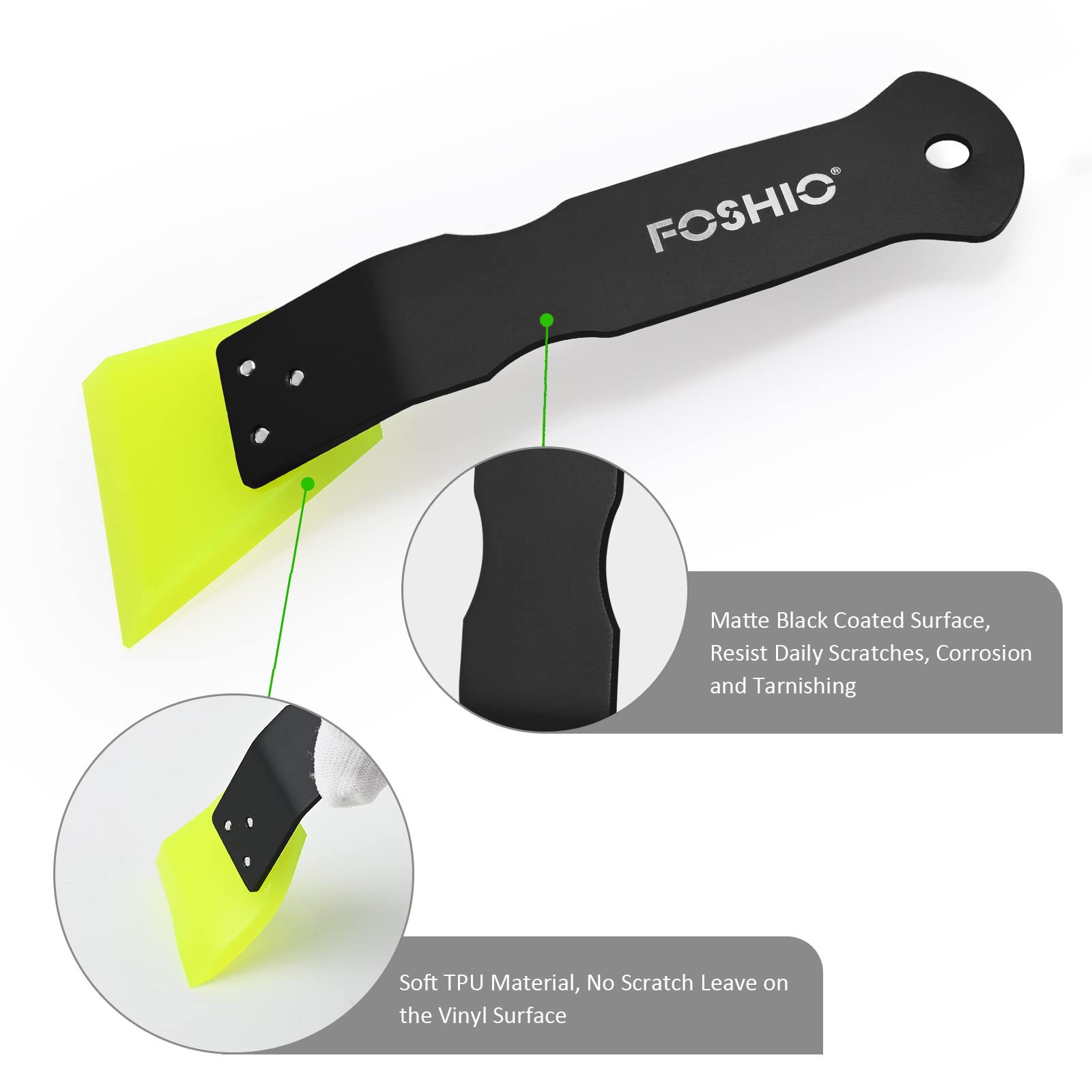 FOSHIO in use on shower glass demonstrating fast water removal benefit