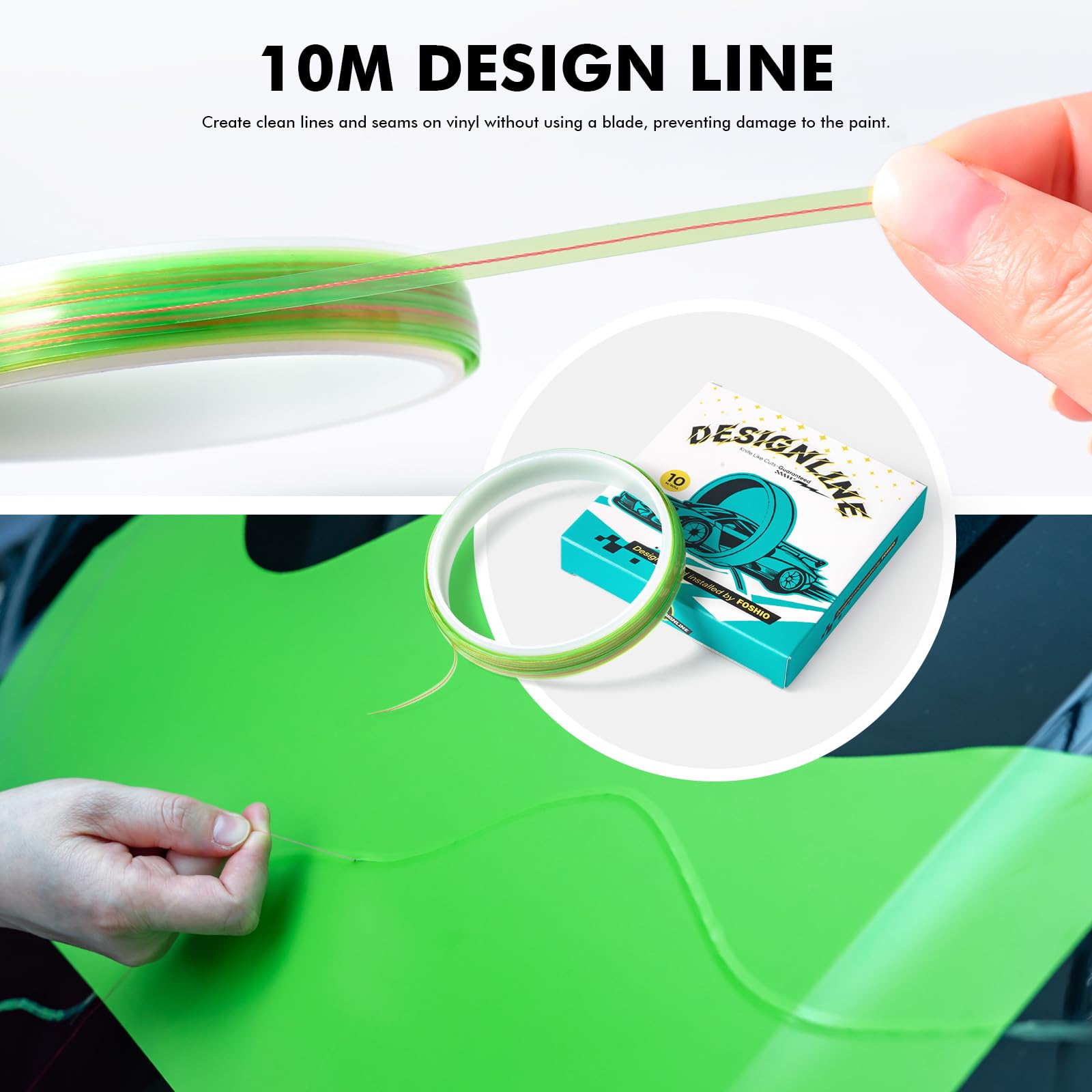 FOSHIO knife-less cutting tape close-up showing safe paint protection
