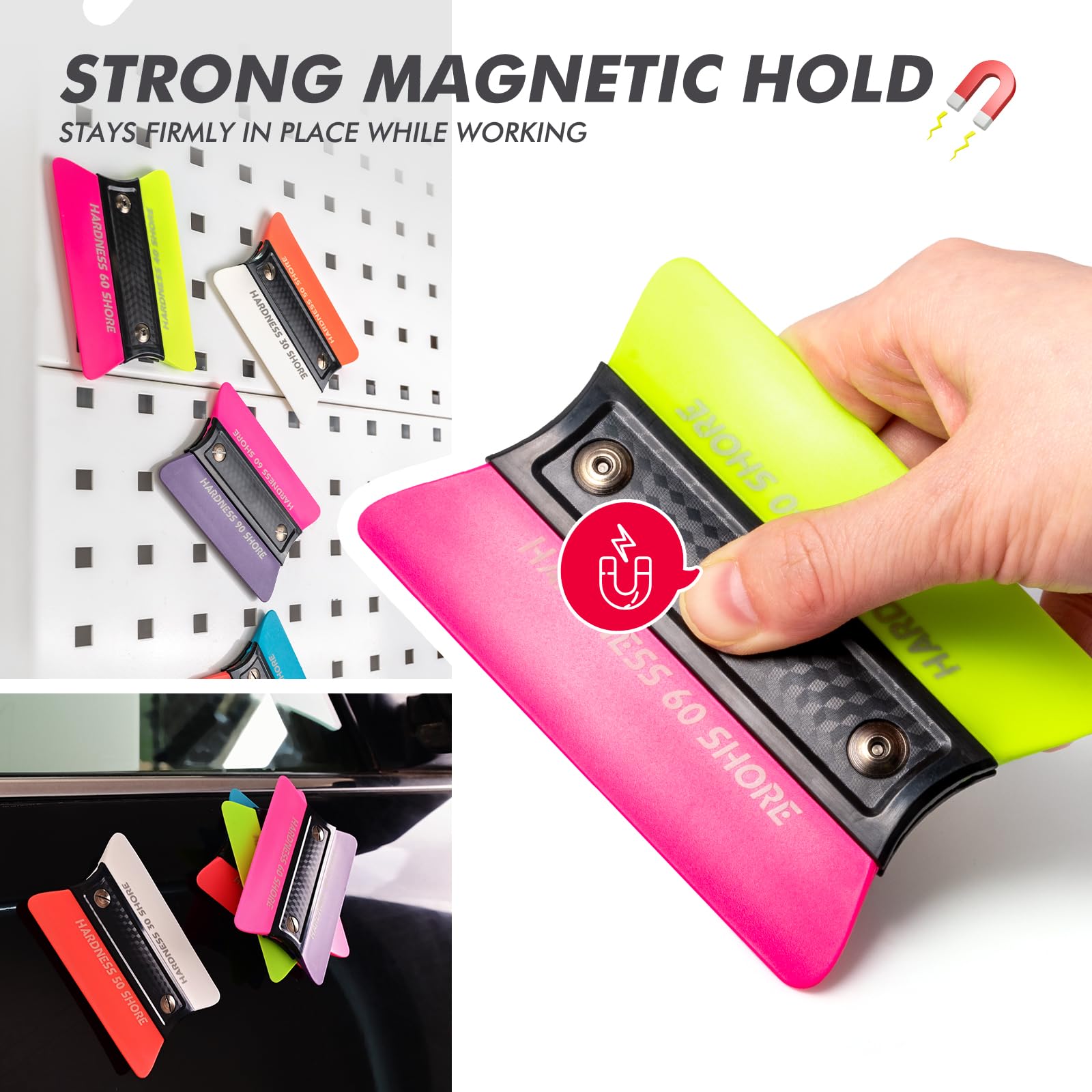 FOSHIO magnetic squeegee attached to car door for hands-free convenience