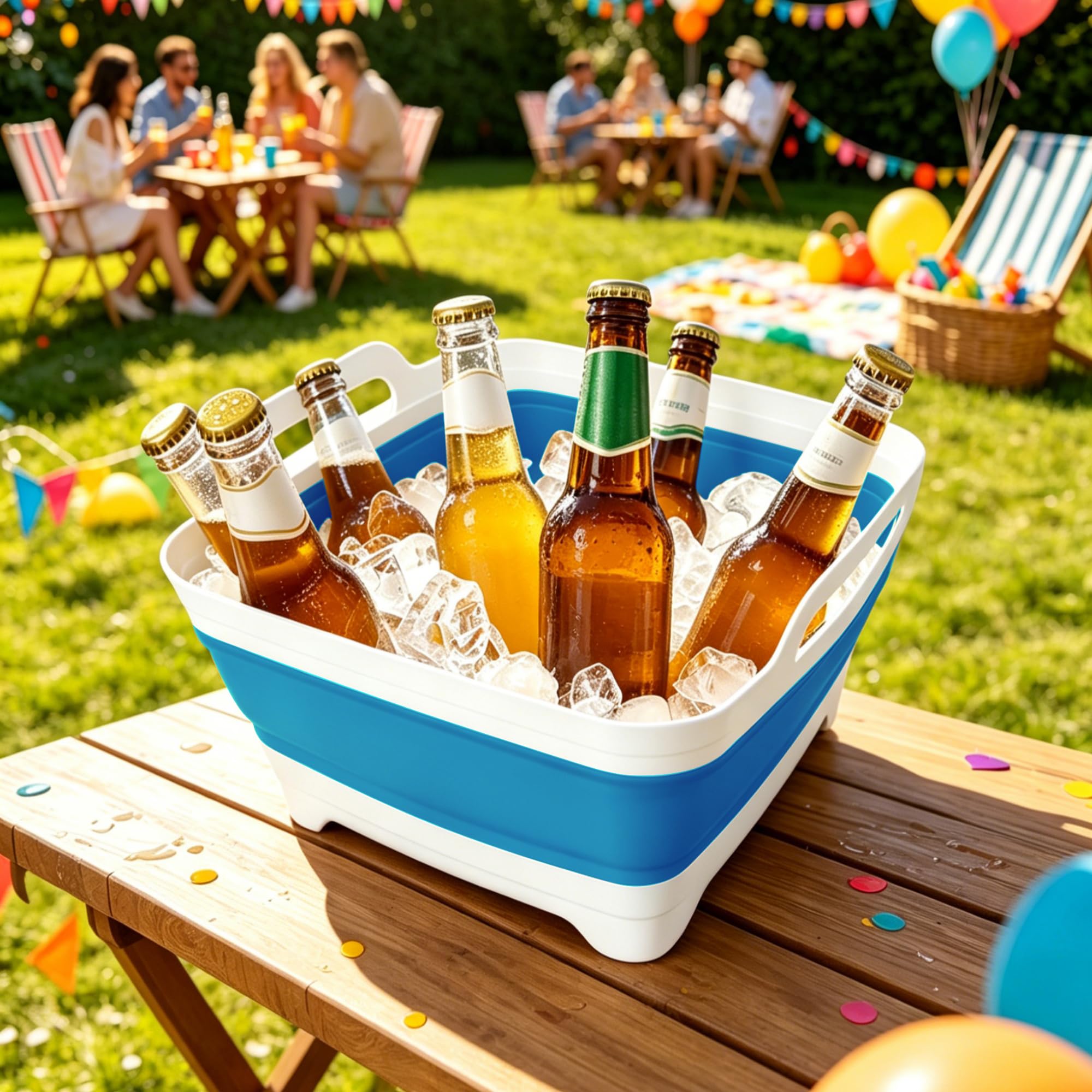 FOSJGO basin used as ice bucket outdoors, keeps drinks cold for gatherings