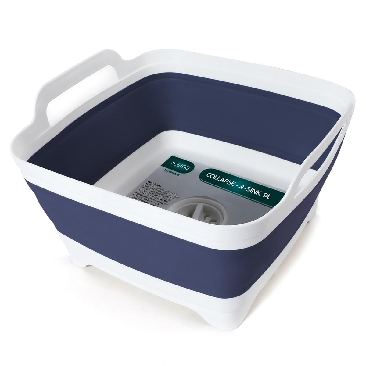 FOSJGO collapsible basin front view showing capacity and neat storage benefit