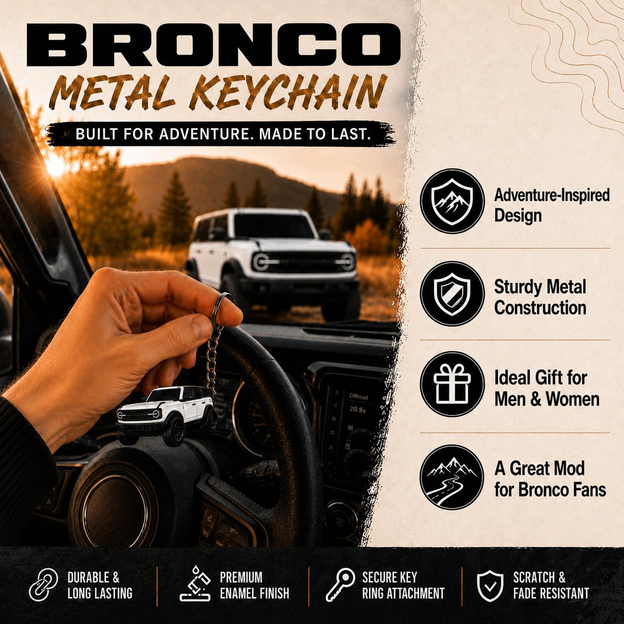 FOUR WHEEL BEAST attached to keys demonstrating easy everyday carry