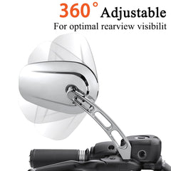 FOVPLUE mounted on Harley handlebar demonstrating adjustable rear visibility