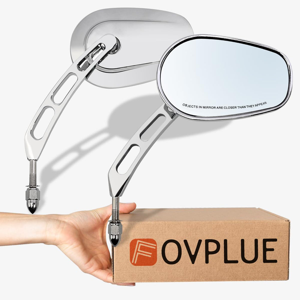 FOVPLUE mirror beside hand showing scale and compact size for unobtrusive placement