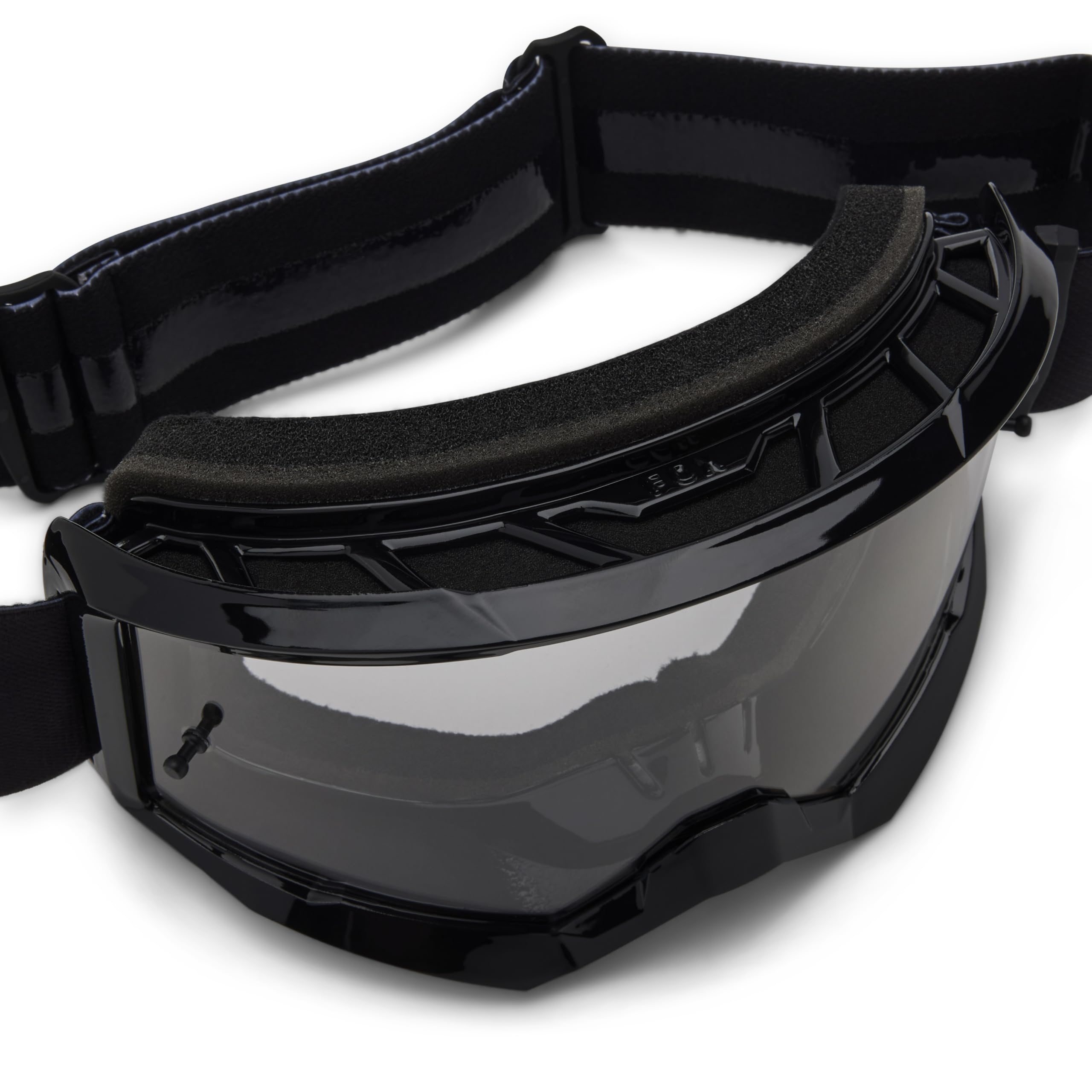 Fox Racing lens closeup showing Lexan clarity and UV protection benefit
