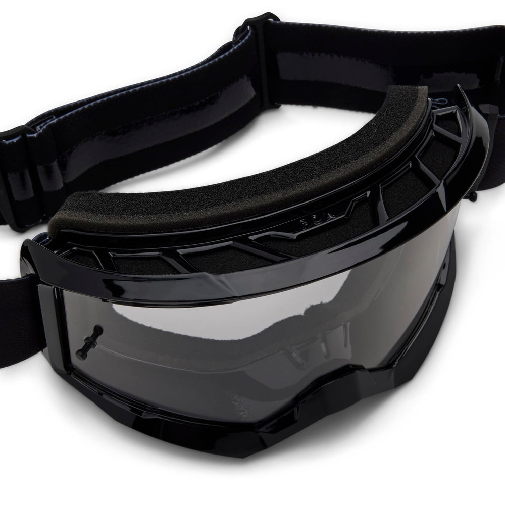 Fox Racing lens closeup showing Lexan clarity and UV protection benefit