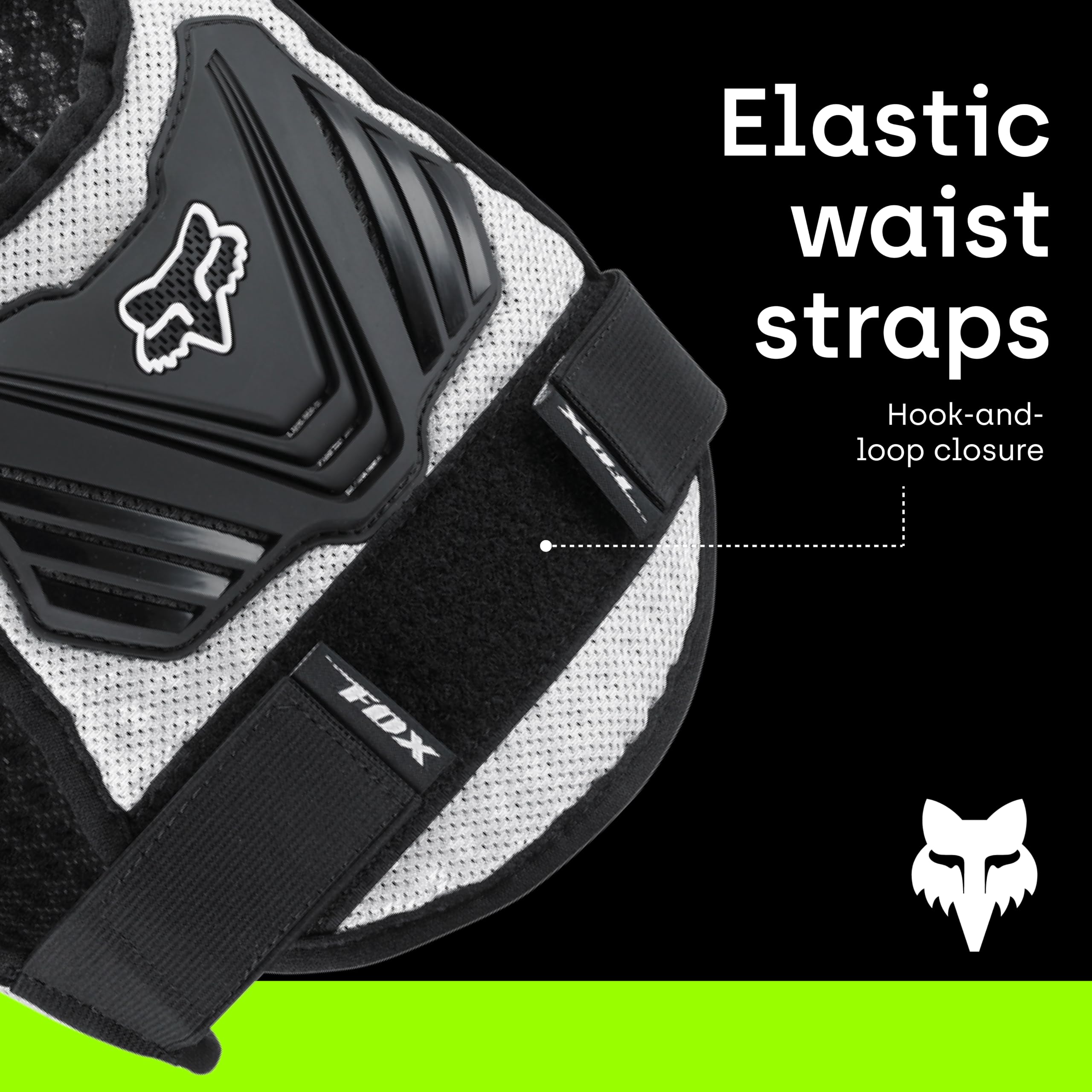 Fox Racing chest guard beside helmet for scale and sizing clarity