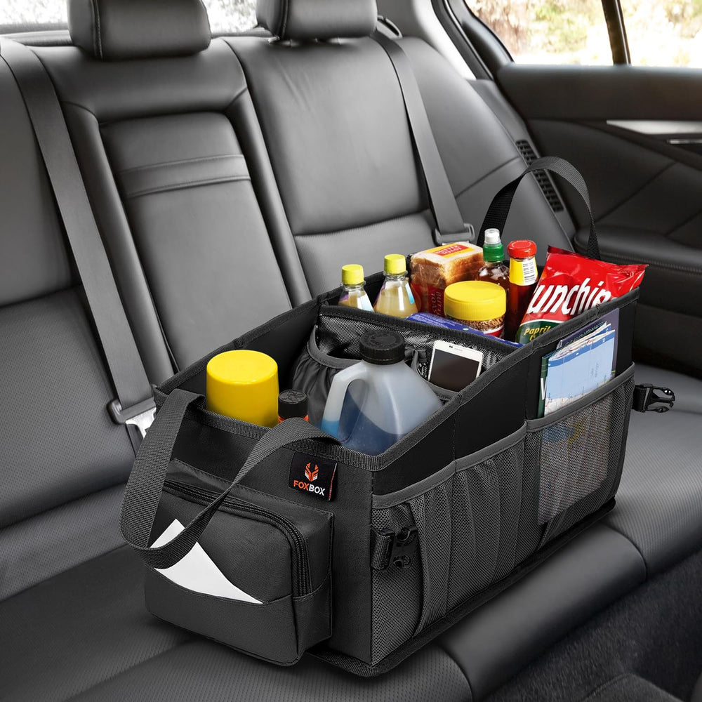 FoxBox packed with travel items illustrating versatile multi-pocket organization