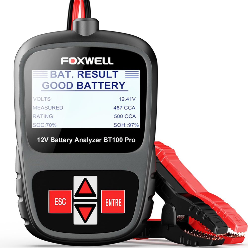 FOXWELL BT100 PRO front view showing compact tester for quick battery checks