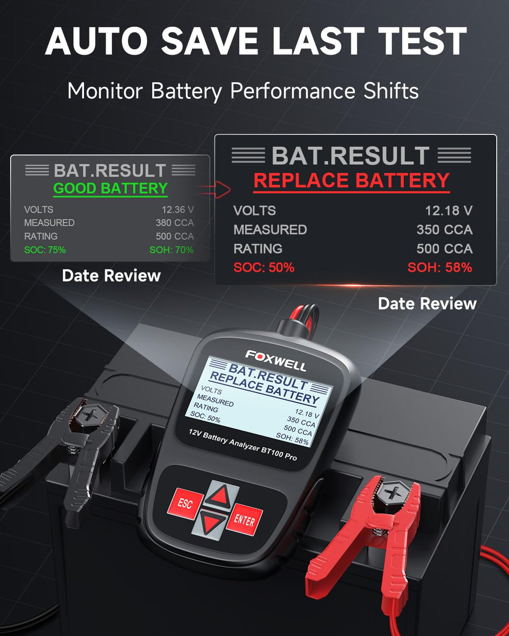 FOXWELL BT100 next to a smartphone to show compact size and easy storage