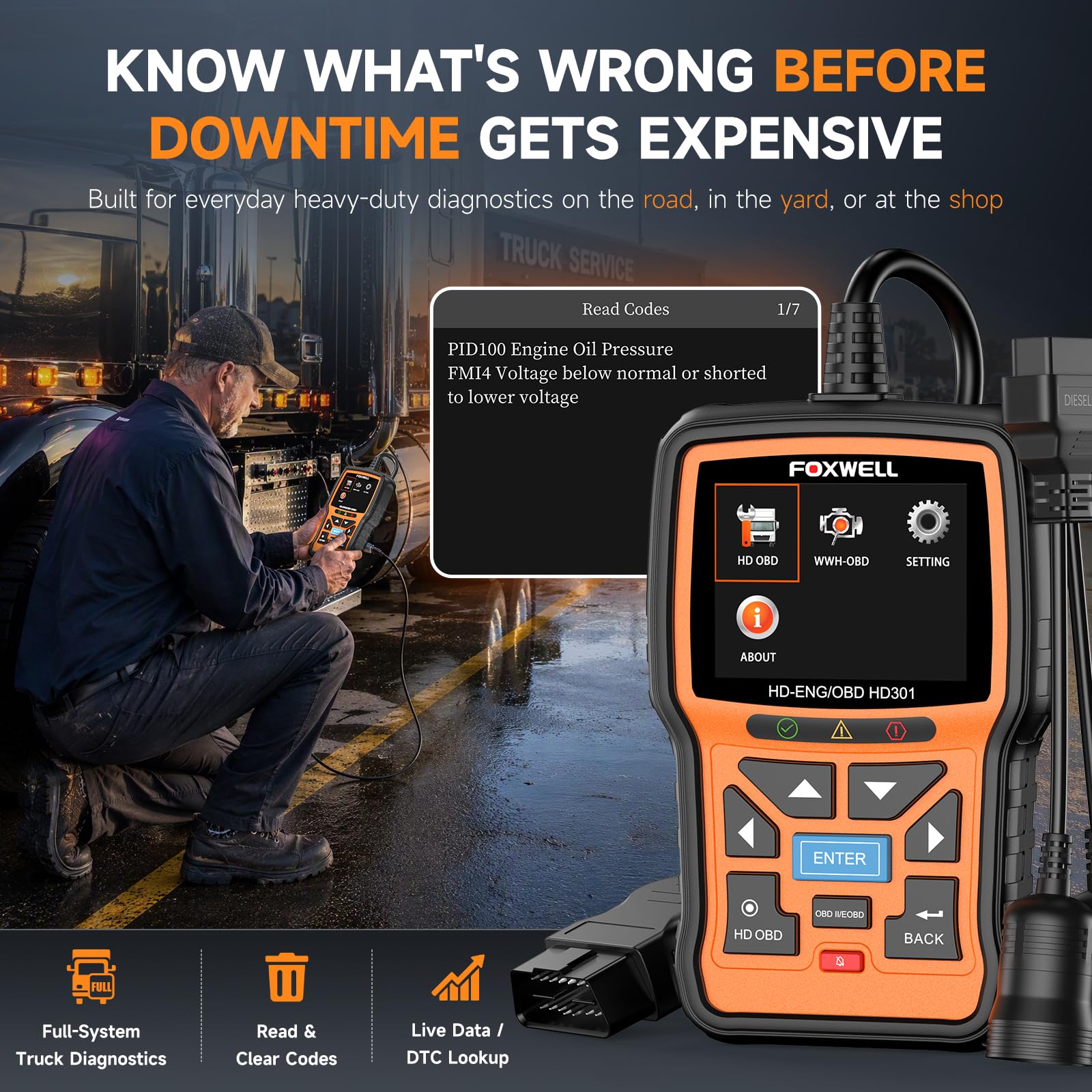 FOXWELL handheld next to ruler showing compact size for field use