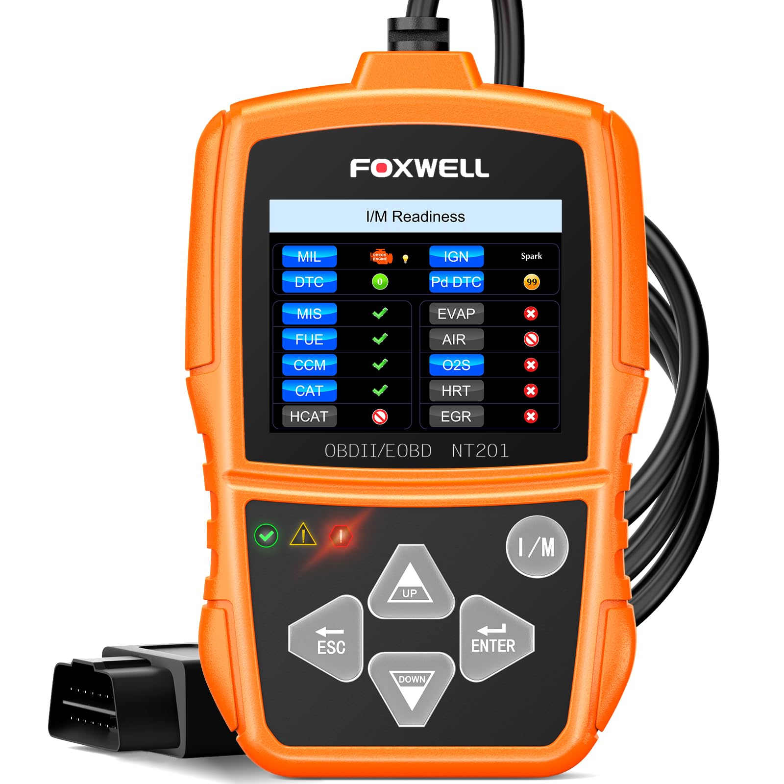 FOXWELL NT201 front view showing compact case and connector for easy storage and use