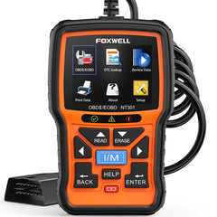 FOXWELL NT301 front view showing controls and color screen, fast diagnostics benefit