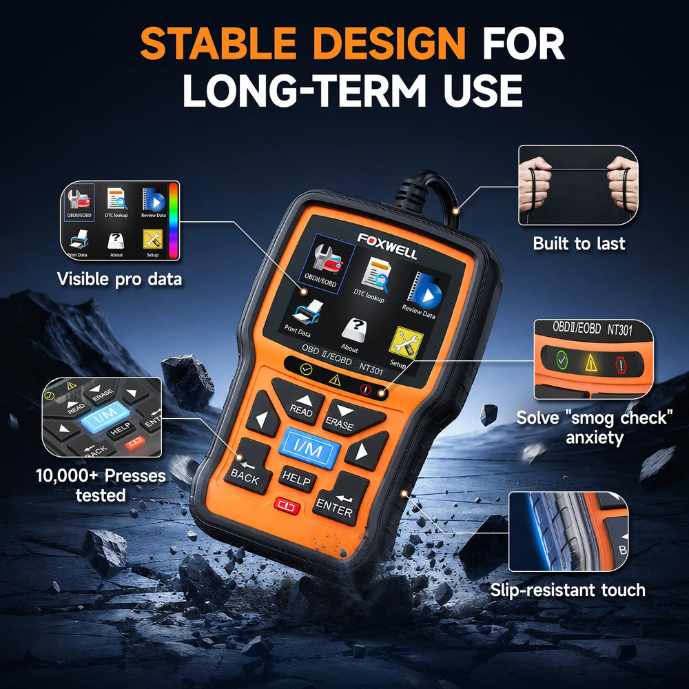 FOXWELL NT301 in retail packaging with cable and manual for ready-to-use benefit