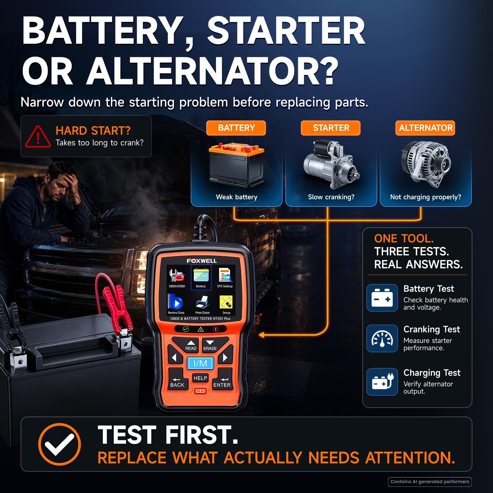 FOXWELL NT301 Plus monitoring live engine parameters like RPM and coolant temp for troubleshooting