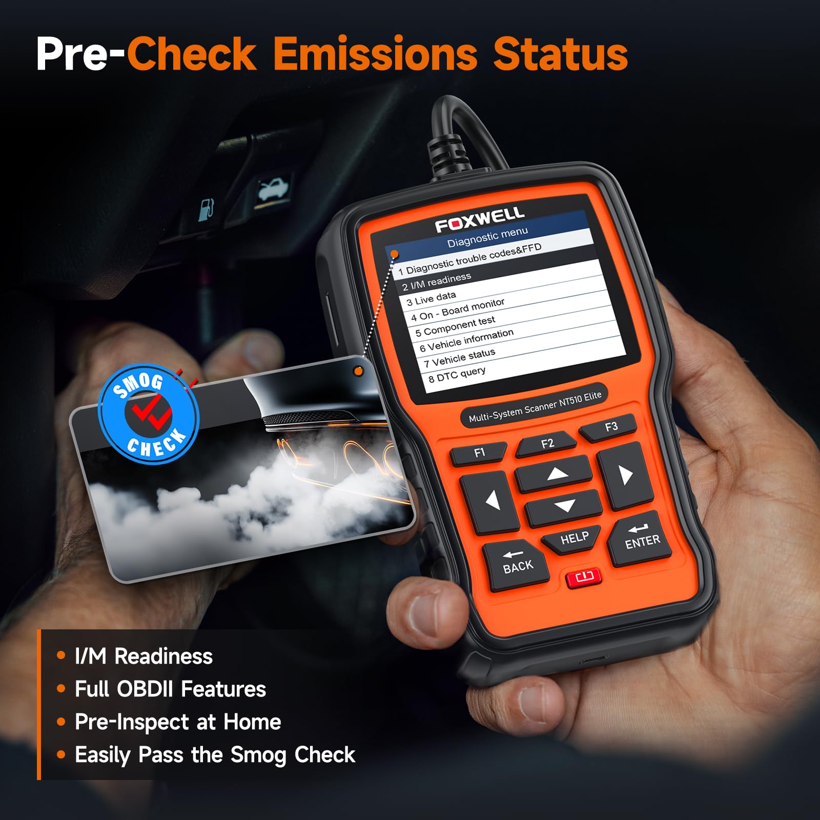 FOXWELL NT510 Elite battery registration screen showing one-click match, simplifies battery change