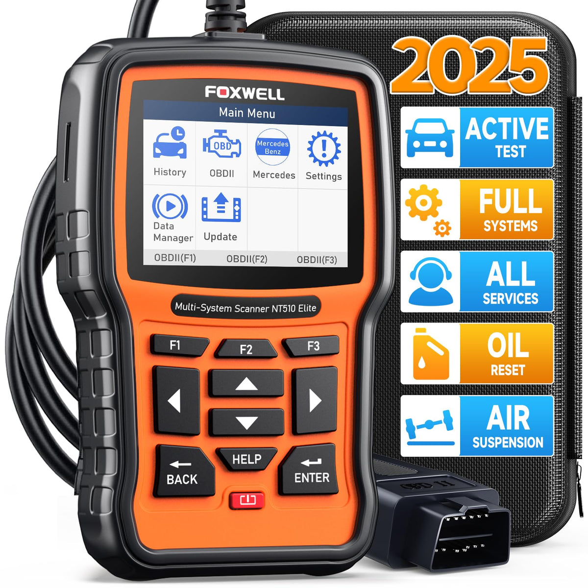 FOXWELL NT510 Elite front view showing clear screen and controls for quick diagnostics