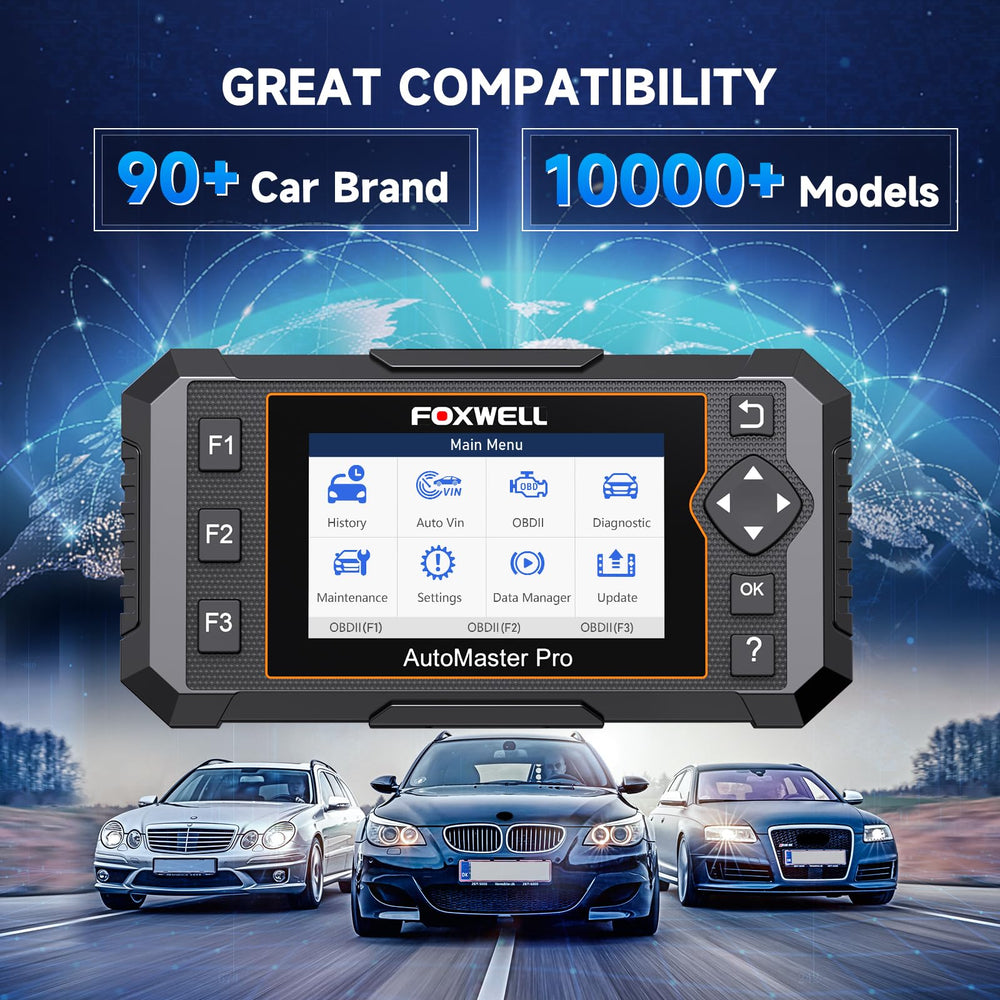 FOXWELL NT614 held in hand to show compact size and workshop portability