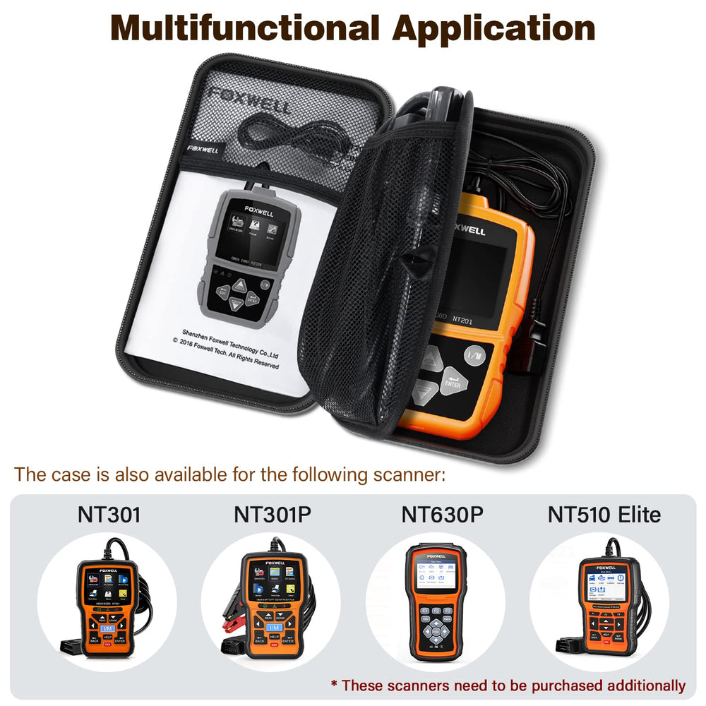 FOXWELL case held in hand to show scale and easy portability for technicians
