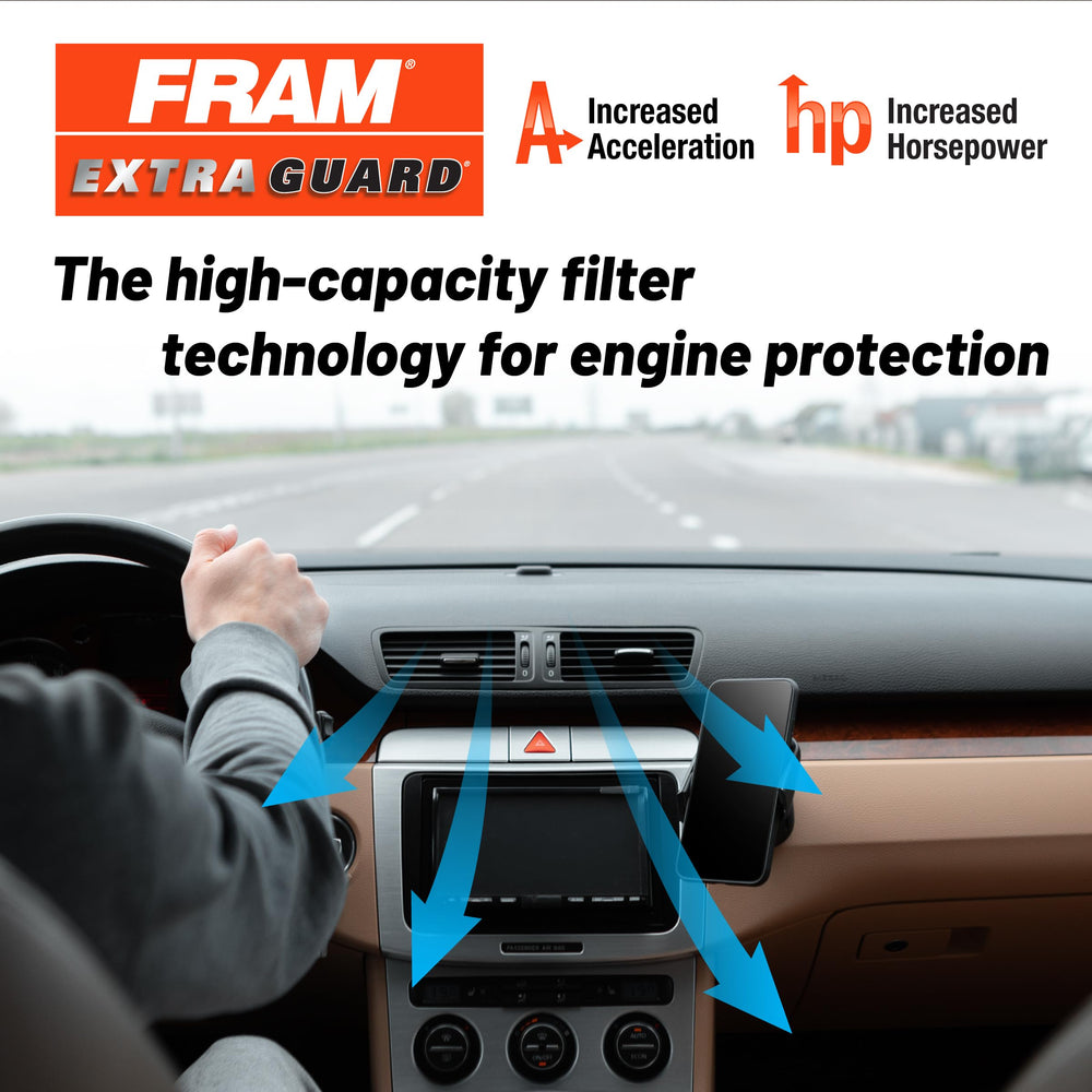 FRAM CA10163 side profile highlighting pleated media for consistent airflow and capture