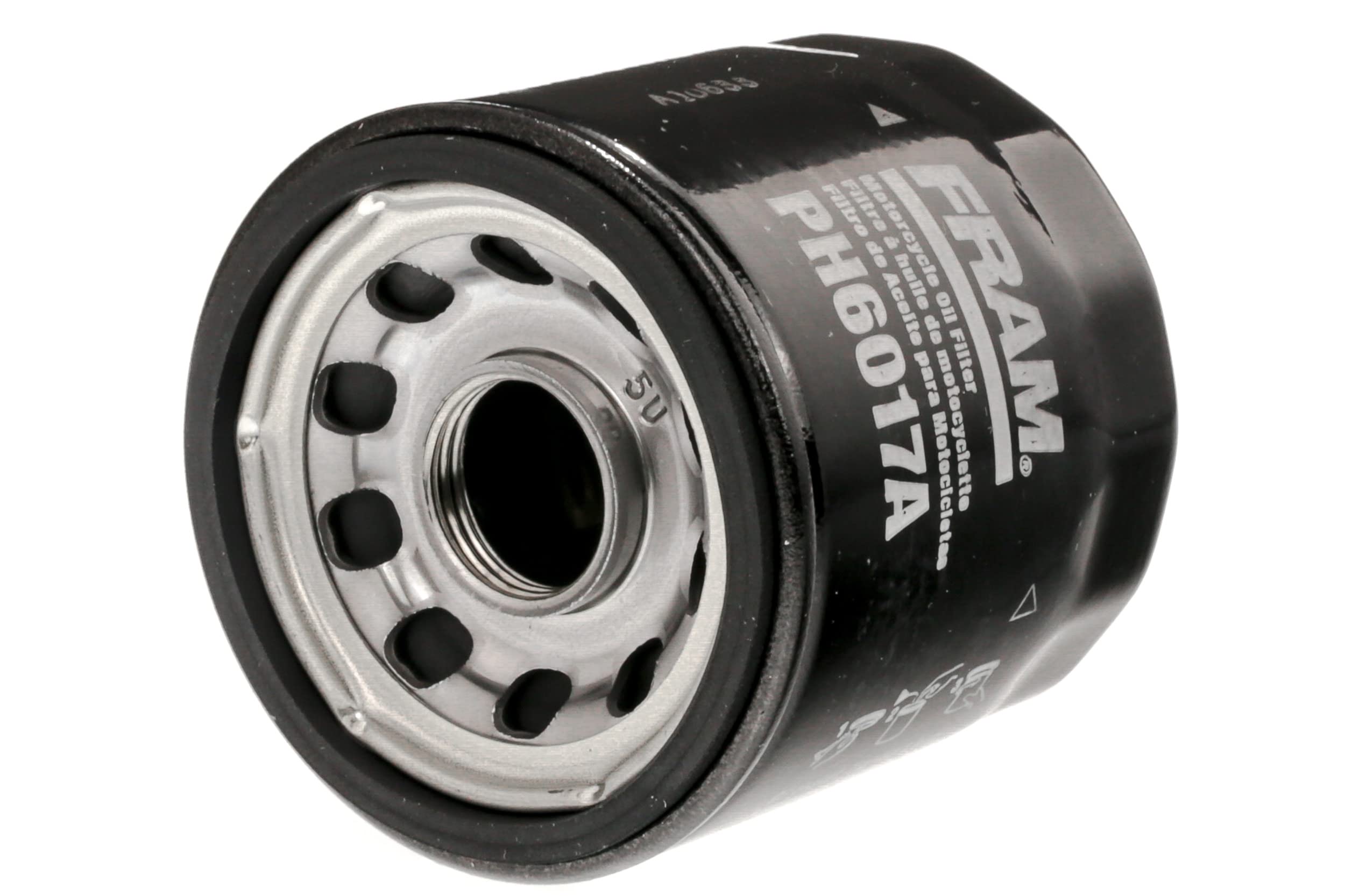 Fram PH6017A installed on motorcycle oil filter housing demonstrating quick service