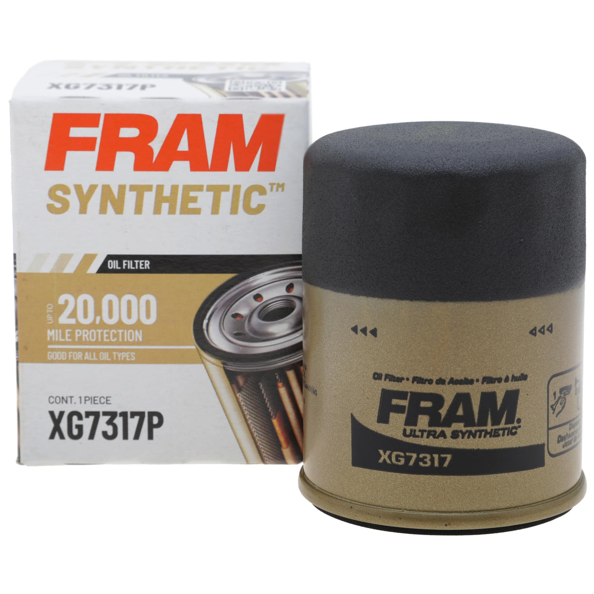 FRAM XG7317P front view showing label and metal canister for reliable identification and fit
